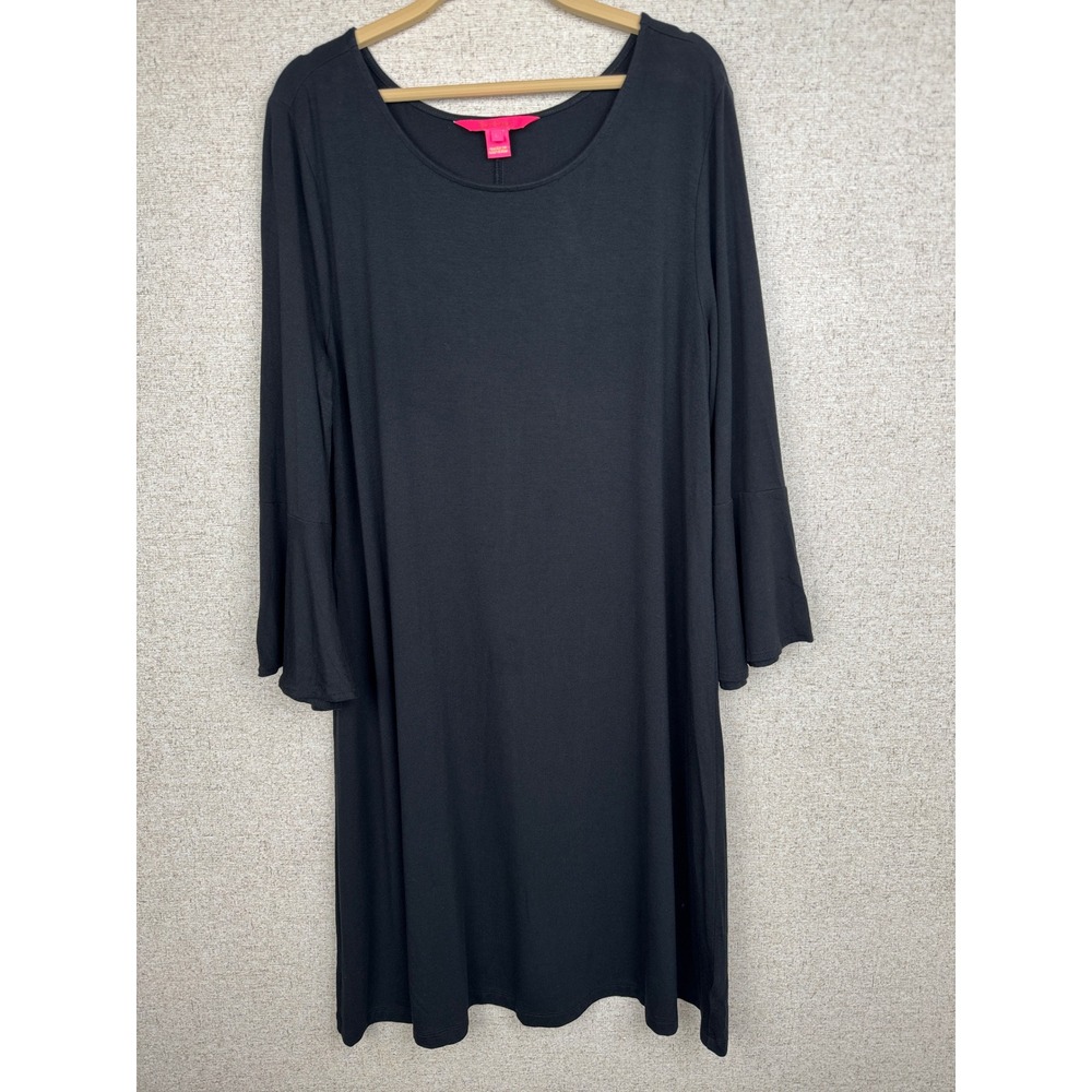 Lilly Pulitzer Bell Sleeve Swing Dress Women's Size L Black Jersey Knit Stretchy